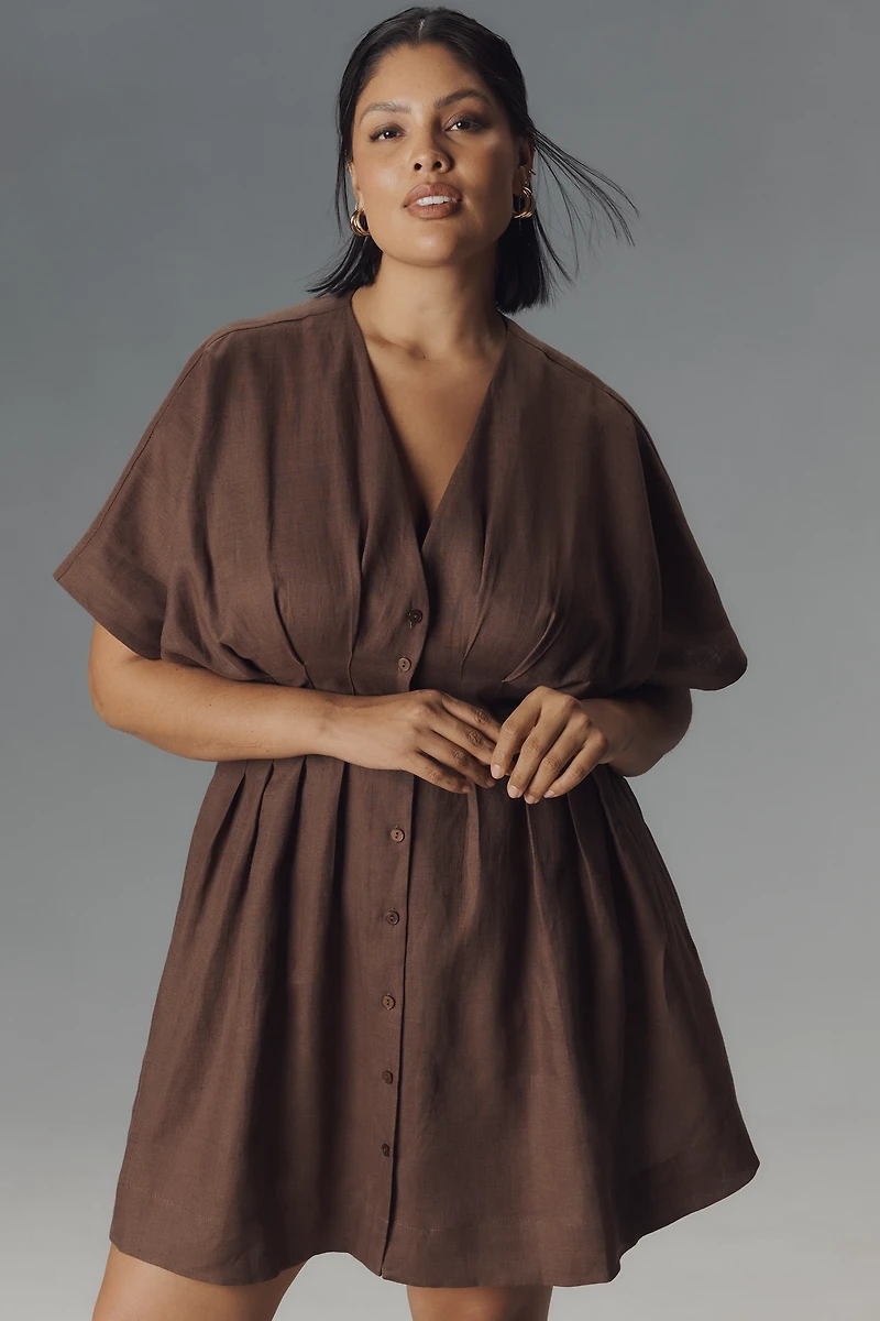 The Tobie Linen Pleated Mini Shirt Dress by Exquise