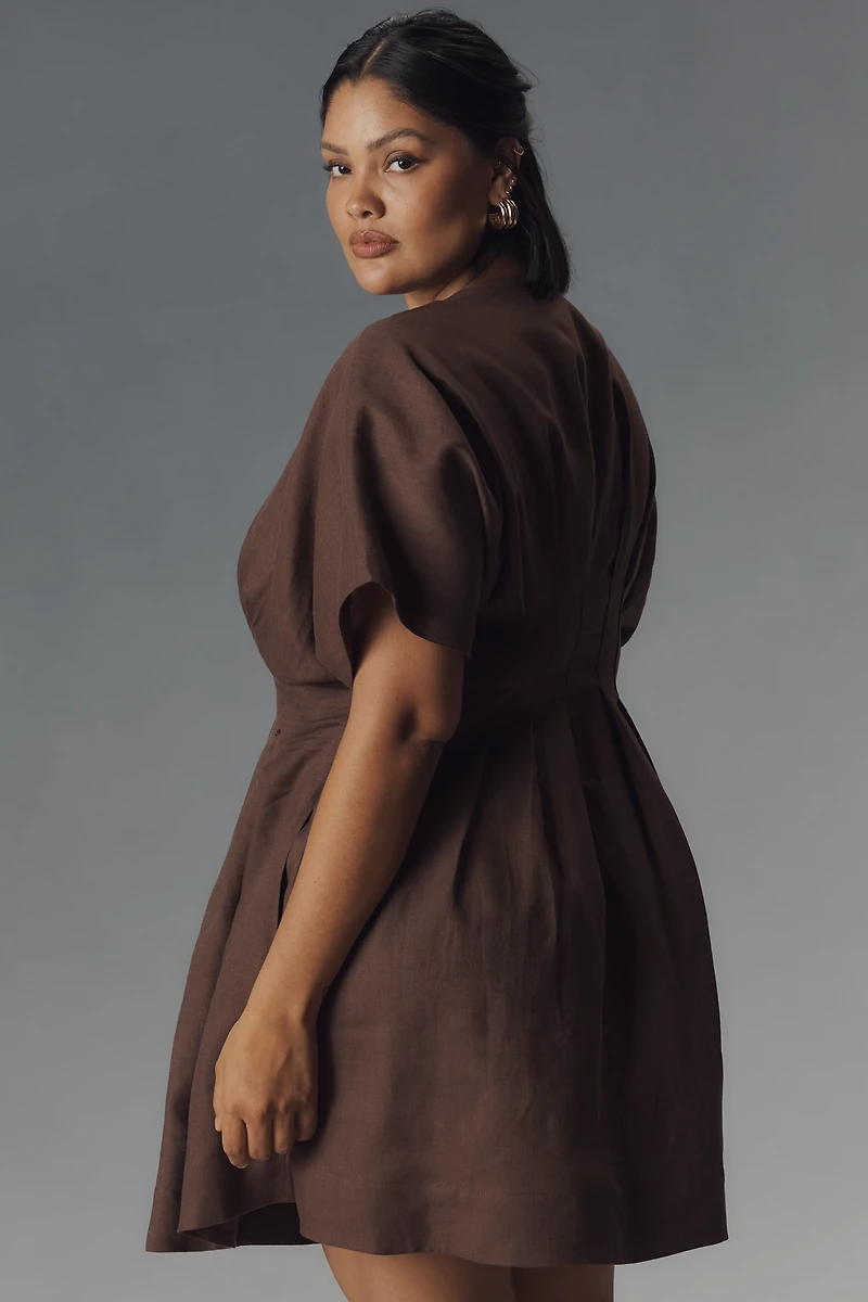 The Tobie Linen Pleated Mini Shirt Dress by Exquise