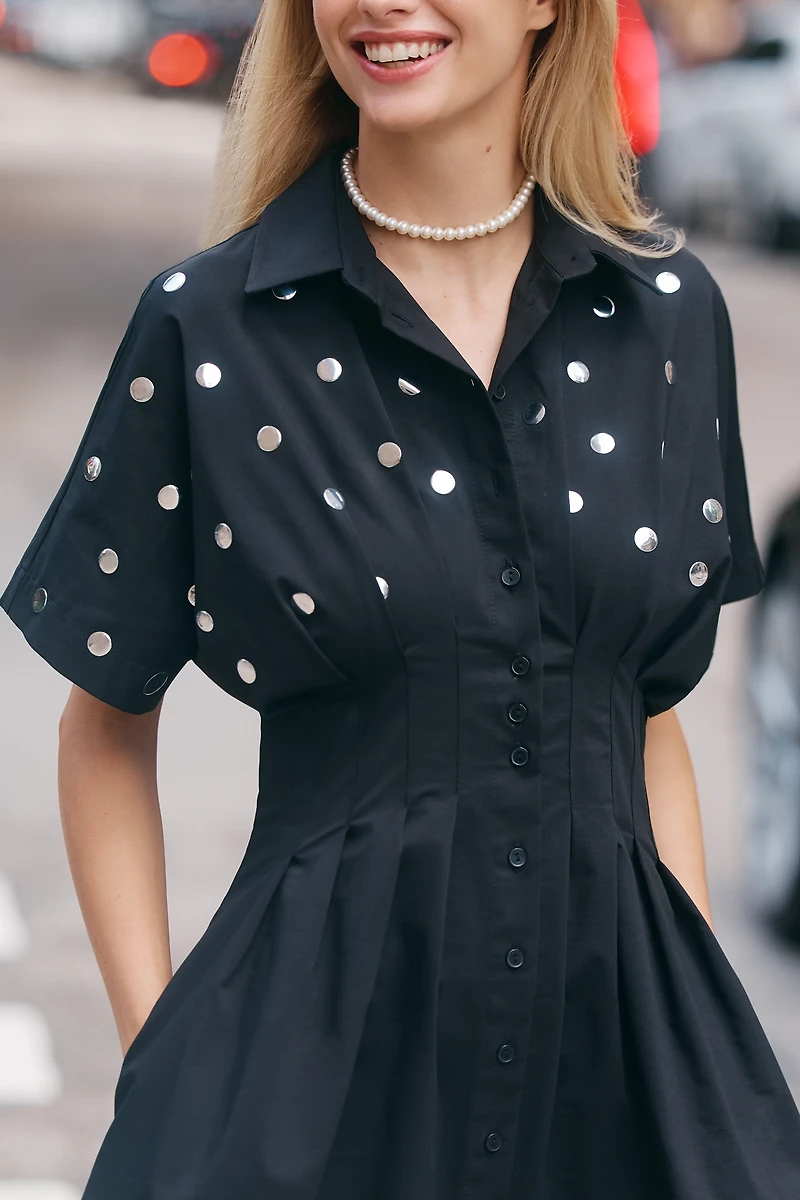 The Tobie Studded Mini Shirt Dress by Exquise