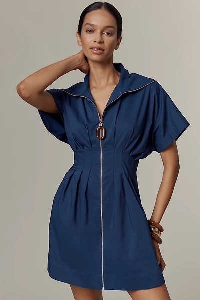 The Tobie Zip-Front Mini Shirt Dress by Exquise