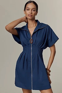 The Tobie Zip-Front Mini Shirt Dress by Exquise