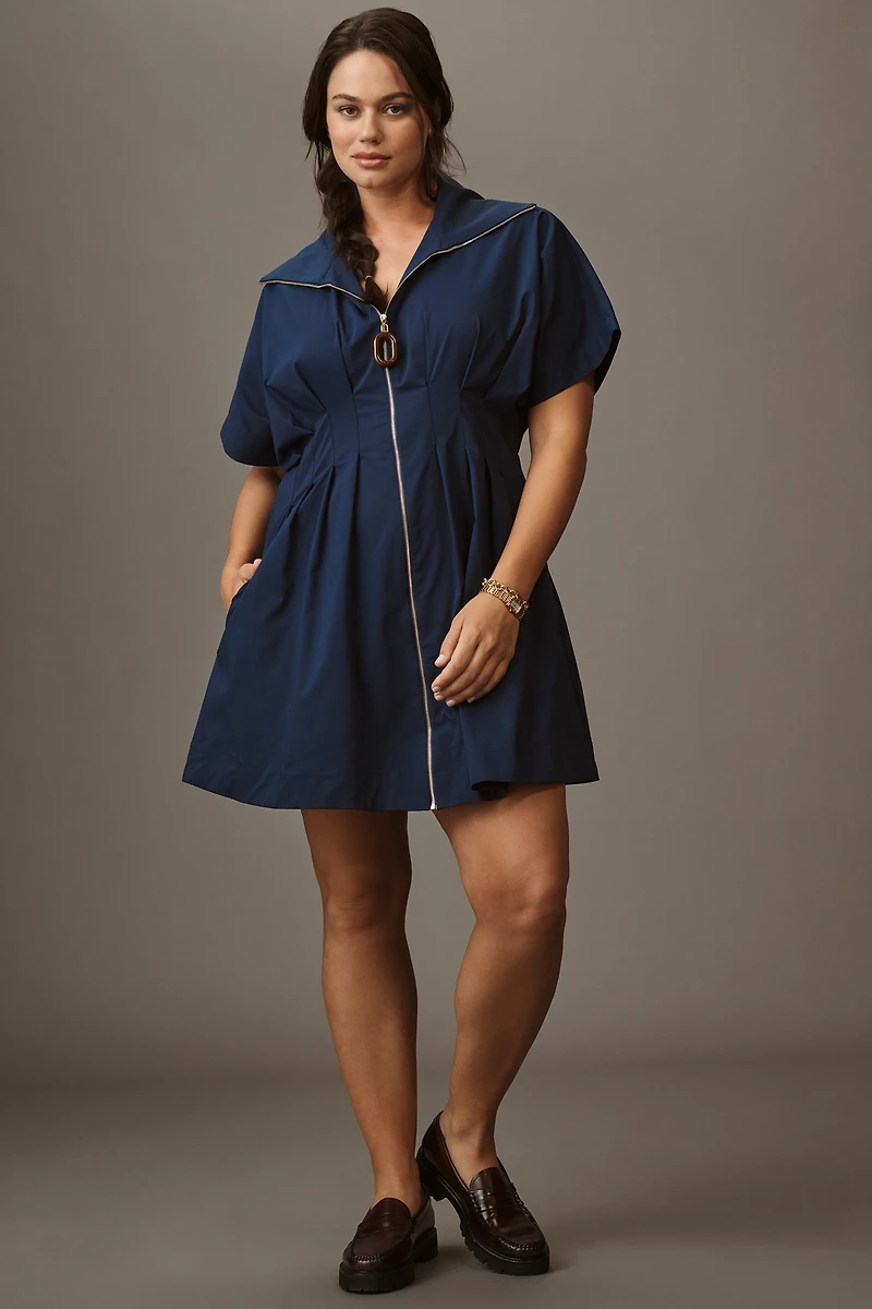 The Tobie Zip-Front Mini Shirt Dress by Exquise