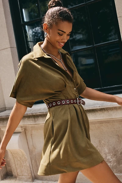 Tobie Faux-Suede Mini Shirt Dress by Exquise