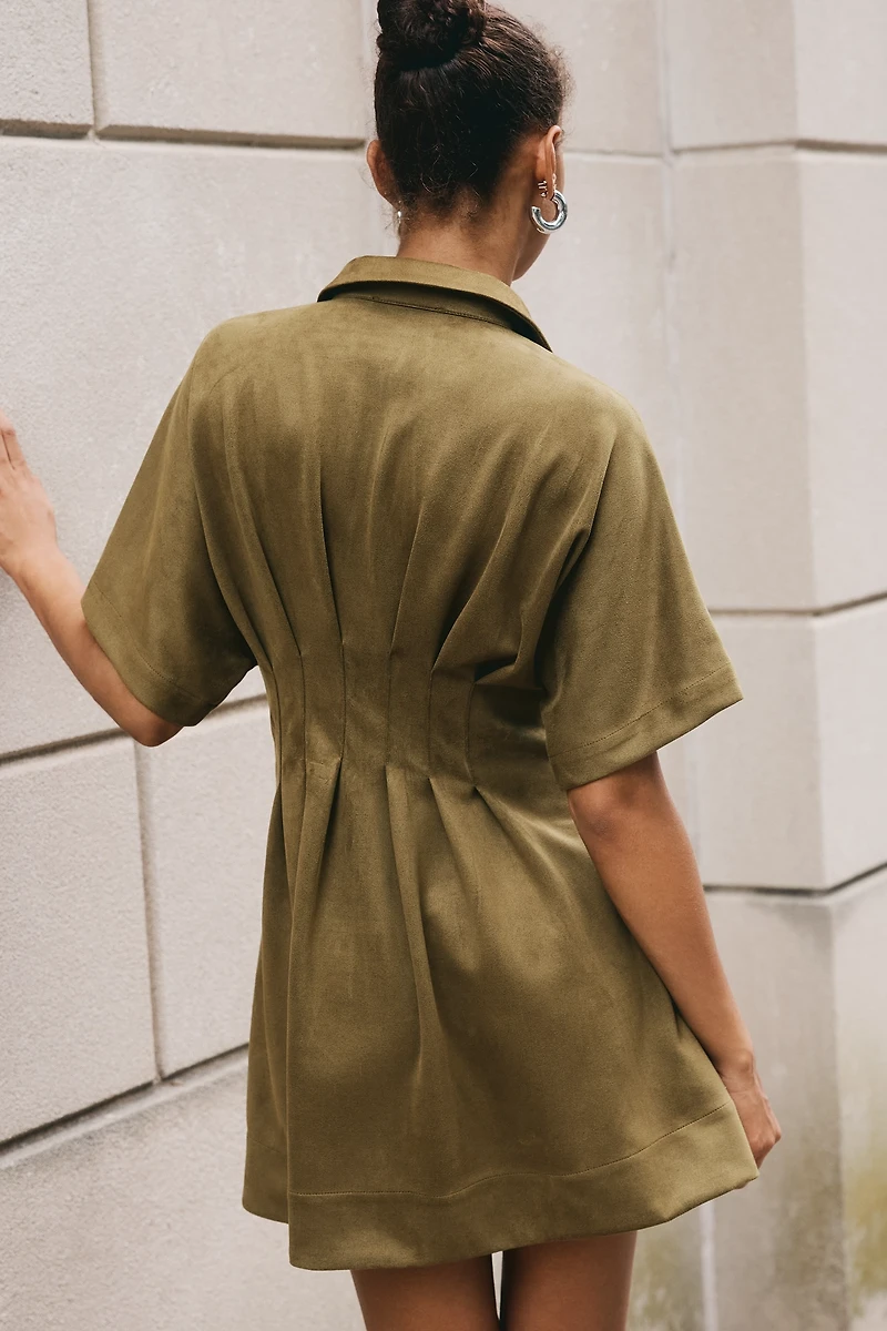 Tobie Faux-Suede Mini Shirt Dress by Exquise