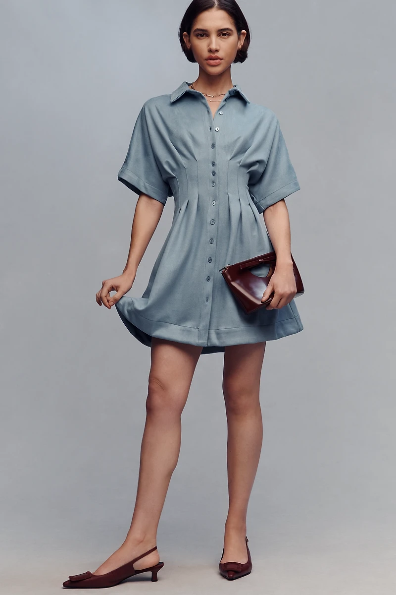 The Tobie Faux-Suede Mini Shirt Dress by Exquise