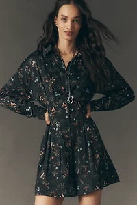 The Tobie Long-Sleeve Satin Mini Shirt Dress by Exquise