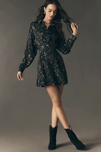 The Tobie Long-Sleeve Satin Mini Shirt Dress by Exquise