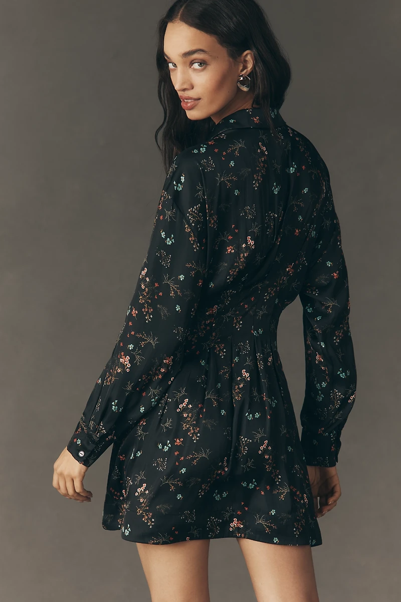 The Tobie Long-Sleeve Satin Mini Shirt Dress by Exquise