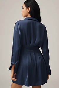 The Tobie Long-Sleeve Satin Mini Shirt Dress by Exquise