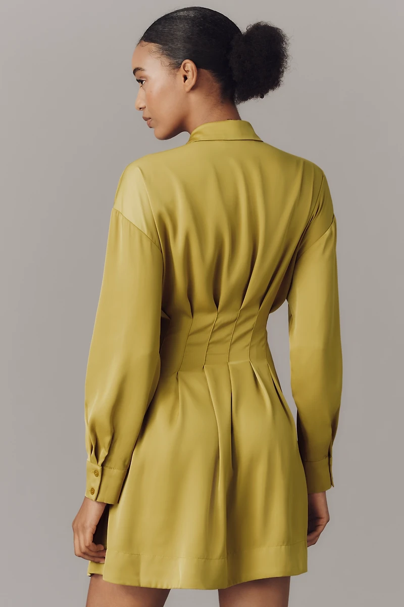 The Tobie Long-Sleeve Satin Mini Shirt Dress by Exquise