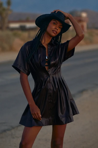 The Tobie Faux-Leather Mini Shirt Dress by Exquise