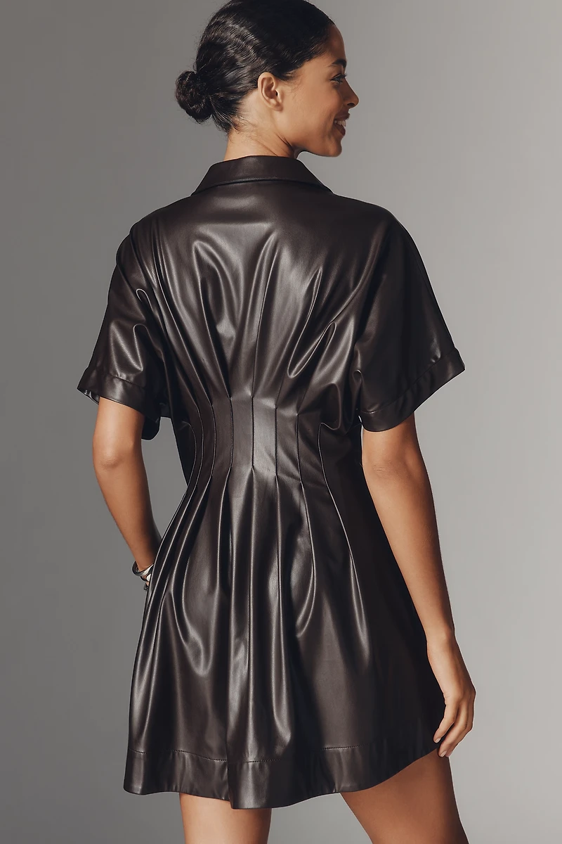 The Tobie Faux-Leather Mini Shirt Dress by Exquise