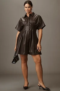 The Tobie Faux-Leather Mini Shirt Dress by Exquise