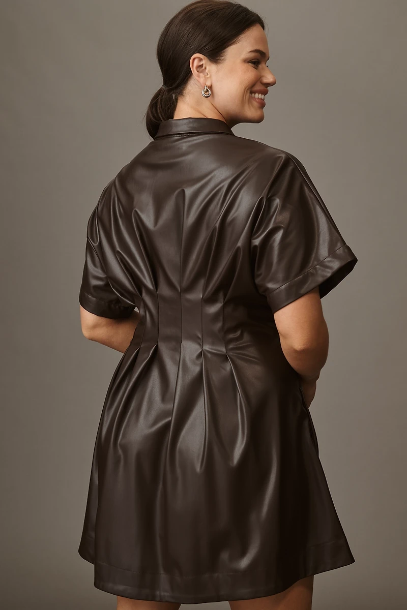 The Tobie Faux-Leather Mini Shirt Dress by Exquise