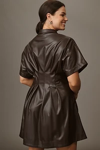 The Tobie Faux-Leather Mini Shirt Dress by Exquise