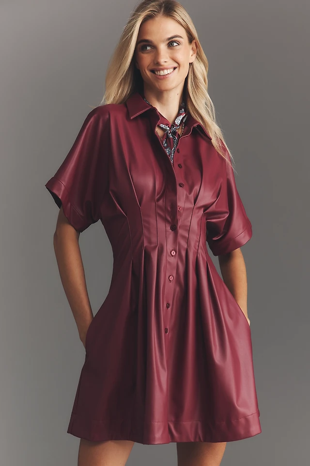 the tobie faux leather mini shirt dress by exquise Tobie Faux Leather Mini Shirt Dress Review