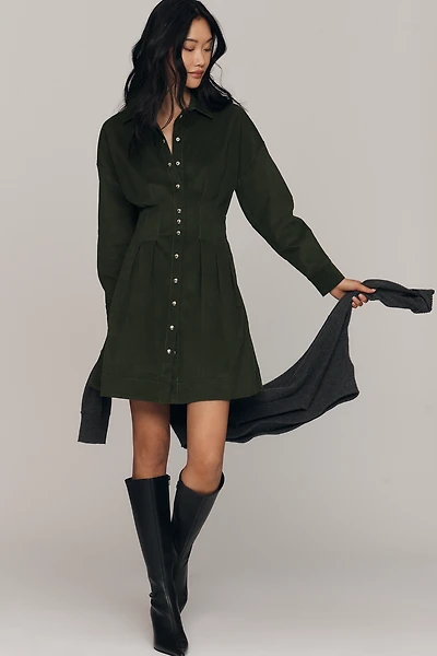 The Tobie Long-Sleeve Corduroy Mini Shirt Dress by Exquise