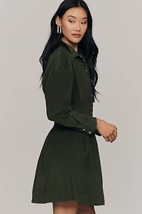 The Tobie Long-Sleeve Corduroy Mini Shirt Dress by Exquise