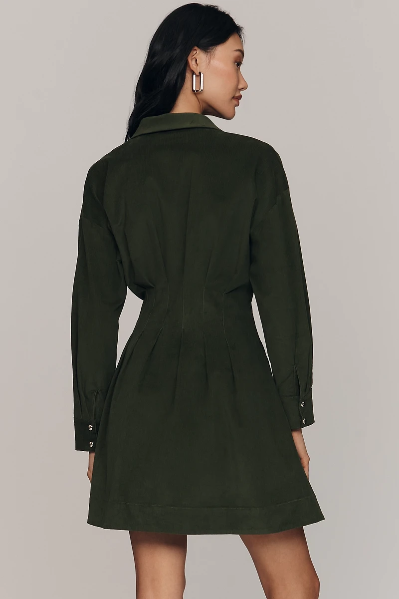 The Tobie Long-Sleeve Corduroy Mini Shirt Dress by Exquise