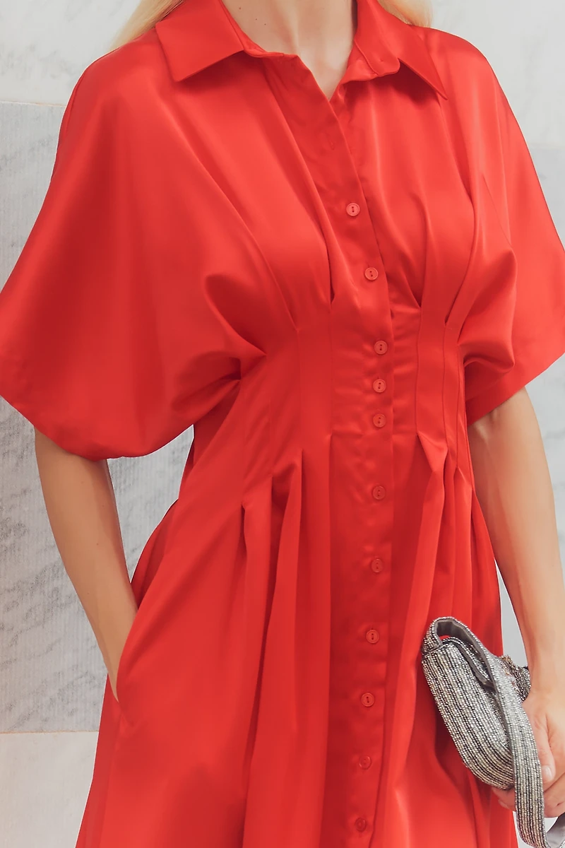 The Tobie Satin Shirt Dress by Exquise