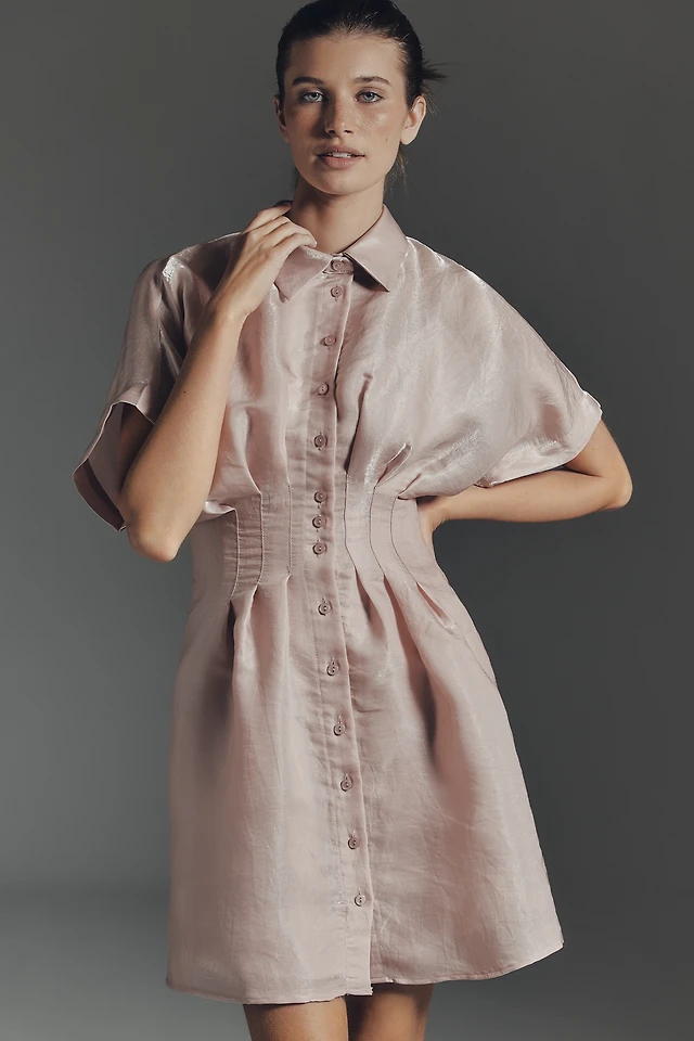 the tobie linen pleated mini shirt dress by exquise Exquise Dresses