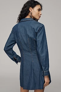 Exquise Long-Sleeve Waisted Denim Mini Shirt Dress