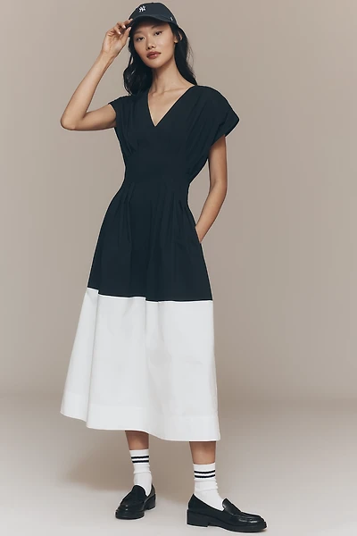 Exquise Pleated Short-Sleeve Twofer Midi Dress