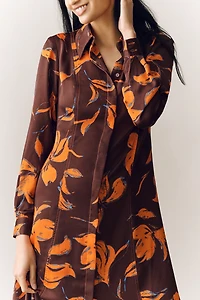 Exquise Long-Sleeve Satin Shirt Dress