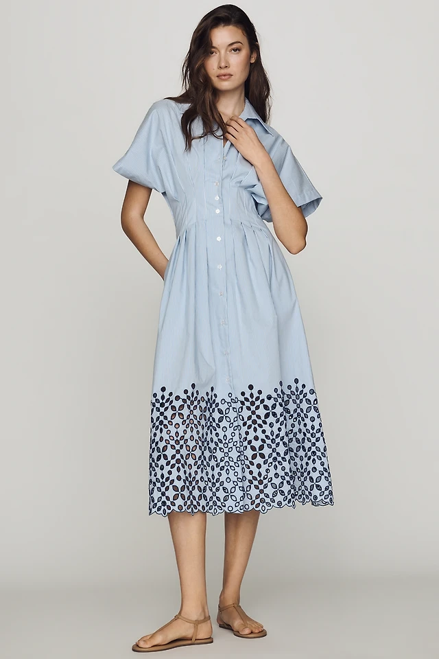 Exquise The Tobie Button-Front Pleated Shirt Dress by Exquise: Mini Eyelet Edition | Hawthorn Mall Exquise The Tobie Button-Front Pleated Shirt Dress by Exquise: Mini Eyelet Edition | Hawthorn Mall
