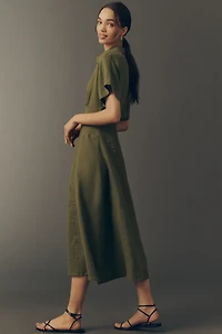 Exquise Raina Linen Short-Sleeve Midi Dress