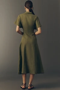 Exquise Raina Linen Short-Sleeve Midi Dress