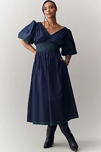 By Anthropologie Puff-Sleeve Midi Dress