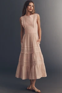 By Anthropologie Sleeveless Quilted Cotton Midi Dress