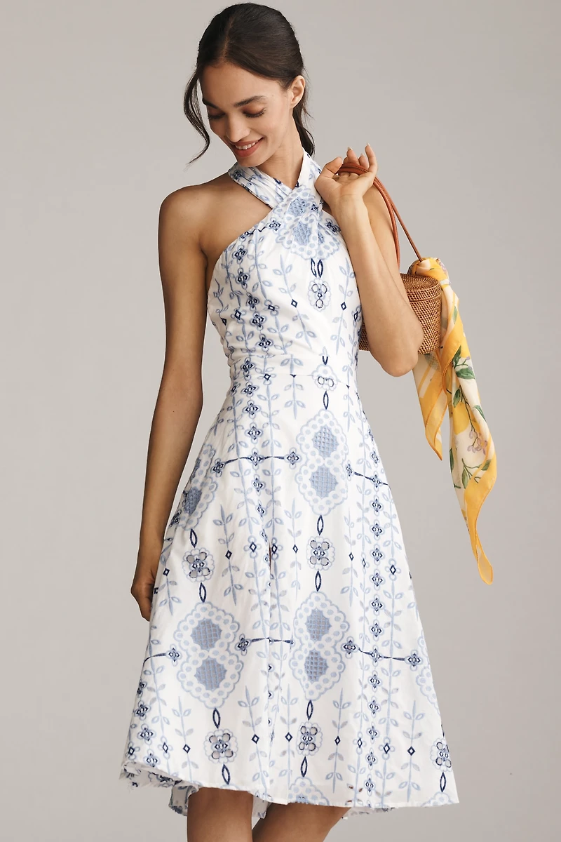 Dress The Population Astoria Halter Embroidered Midi