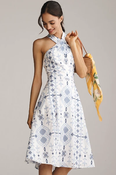 Dress The Population Astoria Halter Embroidered Midi