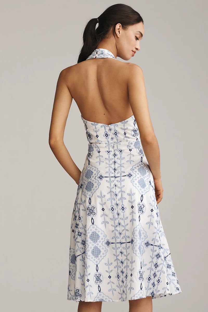 Dress The Population Astoria Halter Embroidered Midi