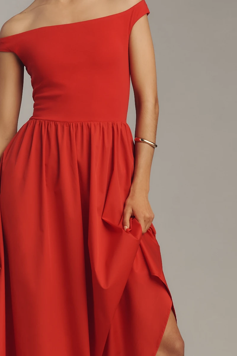 Elodie Petite Off-Shoulder Midi Dress