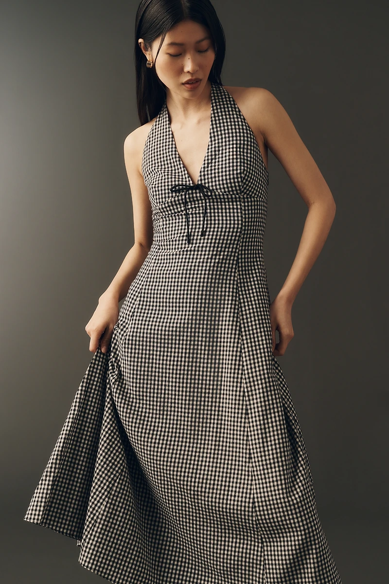 Elodie Cotton V-Neck Halter Midi Dress
