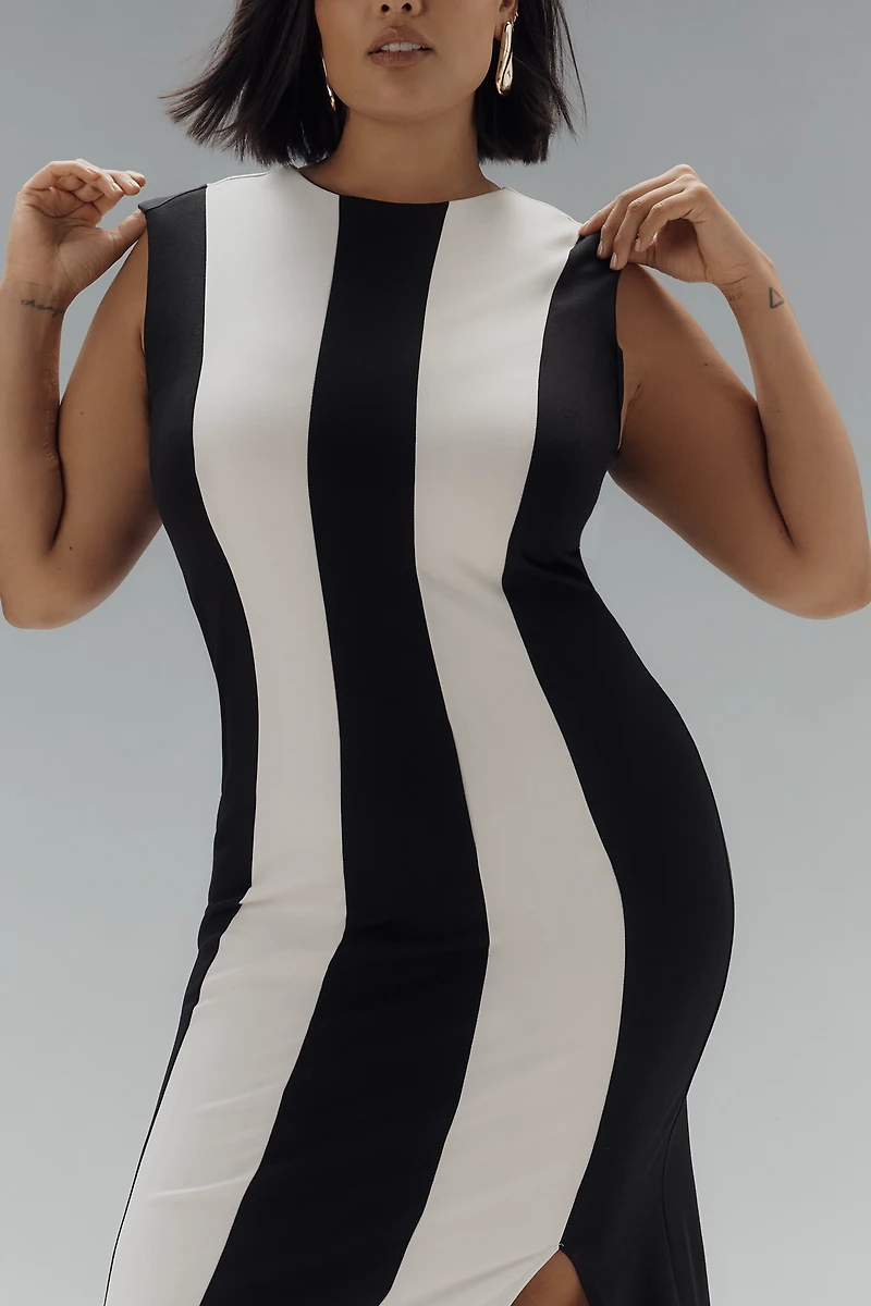 Eloquii Plus Sleeveless Striped Knit Maxi Dress