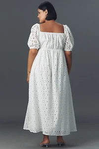Eloquii Plus Short-Sleeve Tie-Neck Eyelet Maxi Dress