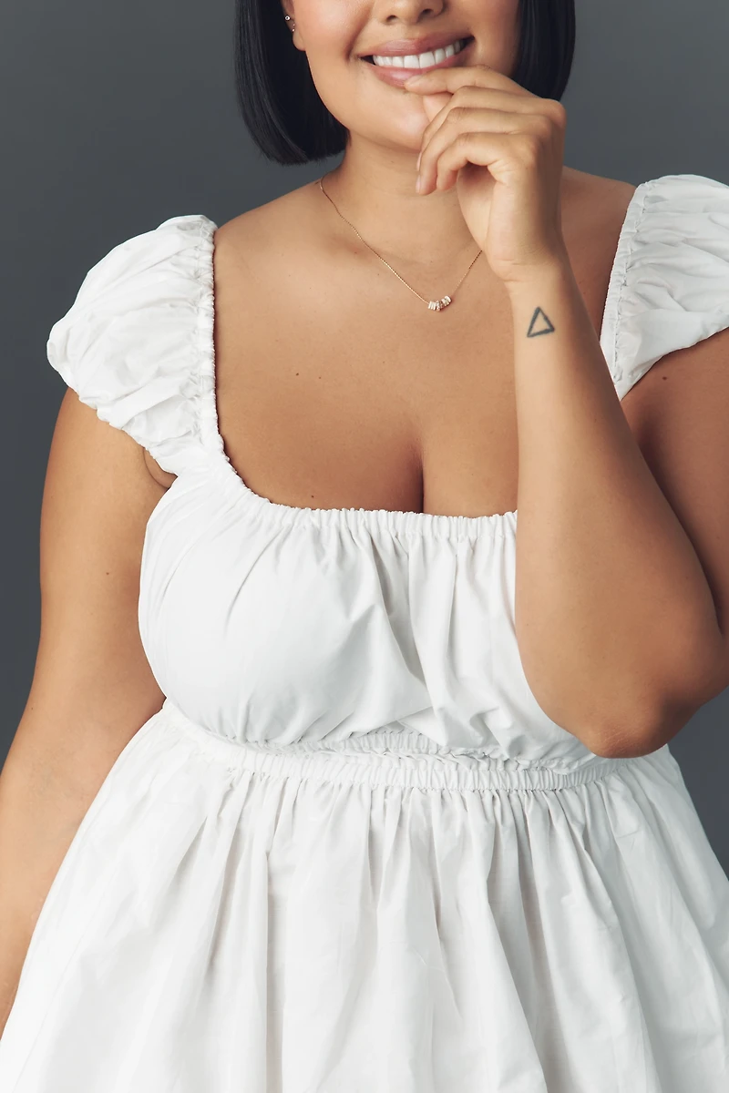 Eloquii Short-Sleeve Square-Neck Poplin Mini Dress