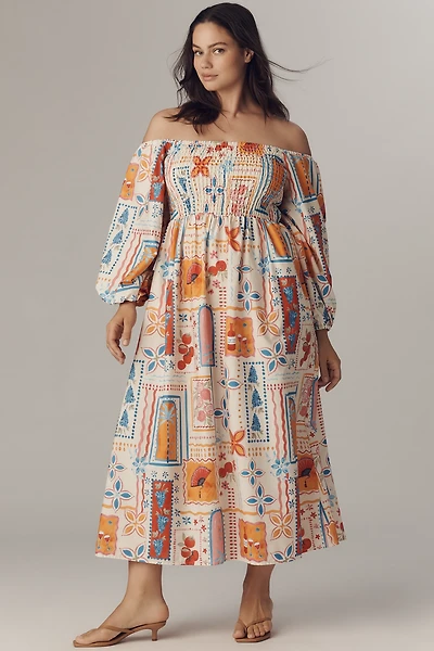 Eloquii Plus Off-The-Shoulder A-Line Midi Dress