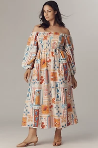 Eloquii Plus Off-The-Shoulder A-Line Midi Dress