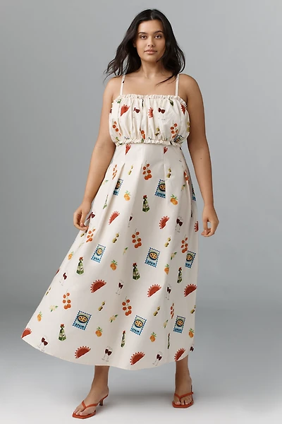 Eloquii Plus Shirred Bodice Ruffled Maxi Dress