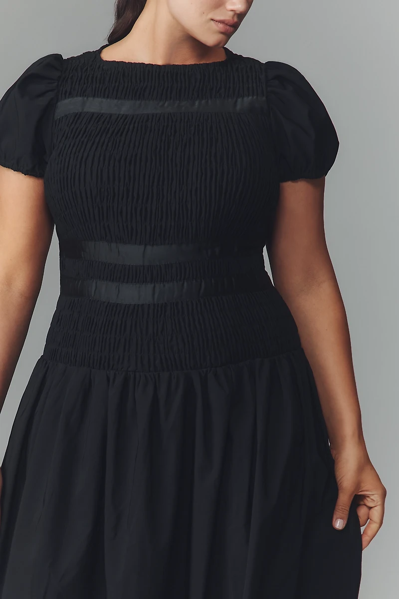 Eloquii Plus Puff-Sleeve Smocked Midi Dress