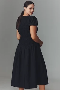 Eloquii Plus Puff-Sleeve Smocked Midi Dress