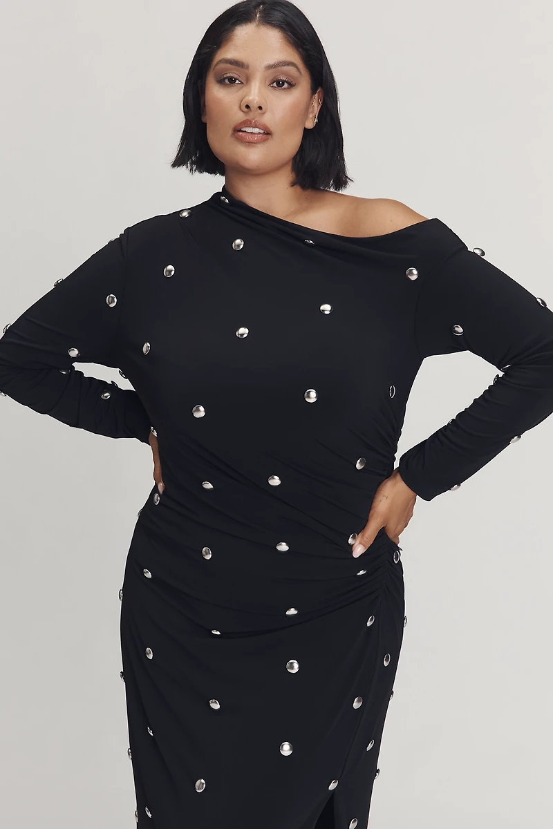 Eloquii Plus Long-Sleeve Hardware Maxi Dress