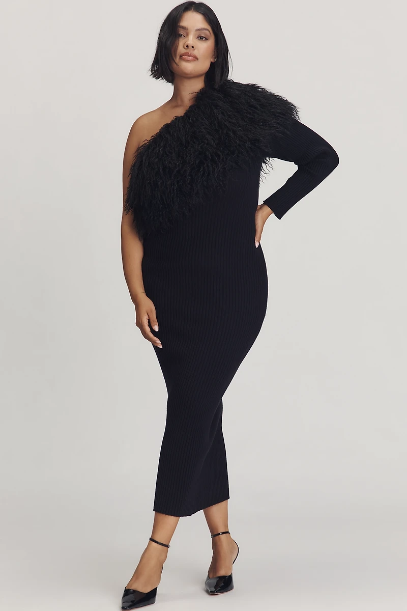 Eloquii Plus Faux-Fur One-Shoulder Maxi Dress