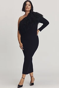 Eloquii Plus Faux-Fur One-Shoulder Maxi Dress