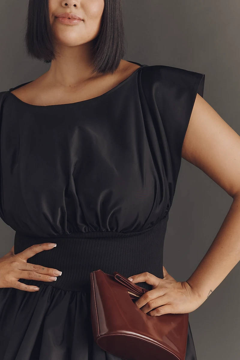 Eloquii Plus Short-Sleeve Shirred Taffeta Mini Dress